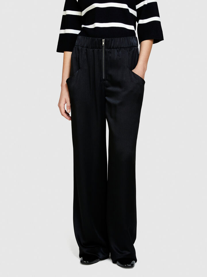 Satin pants - women's palazzo trousers - Black | Sisley image number 4